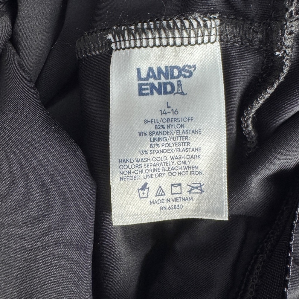 Lands' End Black V-Neck Tulip Wrap Swimdress Adjustable Straps L 14/16 Swimsuit - Picture 9 of 9